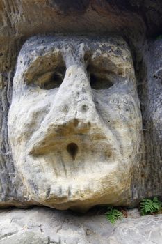 Frightening Stone Head - rock sculpture in the forest from 1840 by sculptor Vaclav Levy