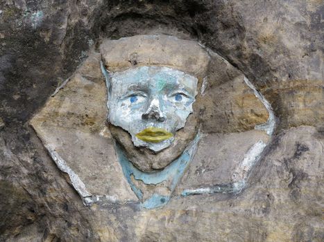 Rock relief - the face of the Sphinx - carved into the sandstone cliffs in the pine forest above the village Zelizy in the district Melnik, Czech republic. It is the works of sculptor Vaclav Levy, who created in the period 1841-1846.