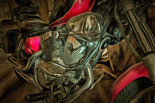 Detail of the engine of motorcycle - mixed media