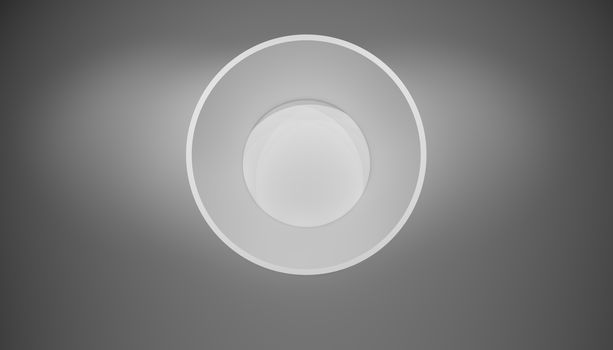 Illuminated circle white shelf for presentations. Gray background. 3D illustration