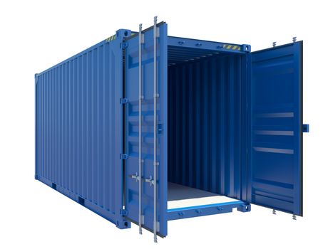 Open Blue Cargo Container. Isolated on white. 3D illustration