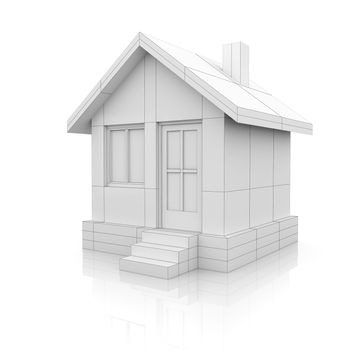 House project. Computer generated visualization in drawing style. Template for your design project. Isolated on white background. 3D illustration