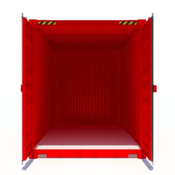 Opened red cargo container. Open Doors. Isolated on white. 3D illustration