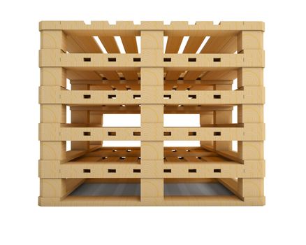 New wooden pallets isolated on white. 3D illustration