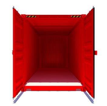 Open red shipping container. Front view. 3D rendering