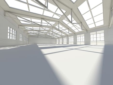 Large modern empty storehouse. 3D illustration. Business concept