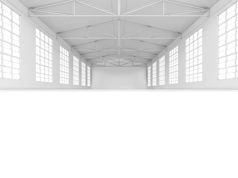 Large modern storehouse with windows. 3D illustration