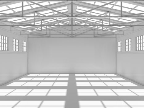 Large modern storehouse with windows. 3D illustration