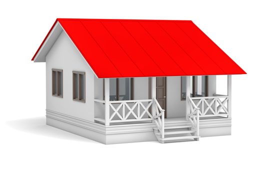 A small house with red roof on white background. 3D rendering