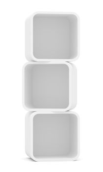 Empty white rounded showcase. Isolated on white. Mock-up. Template shelves. 3D rendering