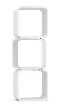 Empty white rounded showcase. Isolated on white. Mock-up. Template shelves. 3D rendering