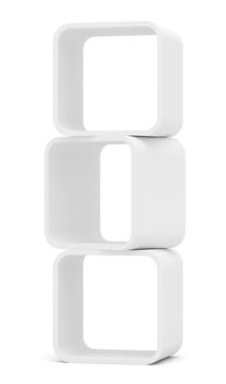 Empty white rounded showcase. Isolated on white. Mock-up. Template shelves. 3D rendering