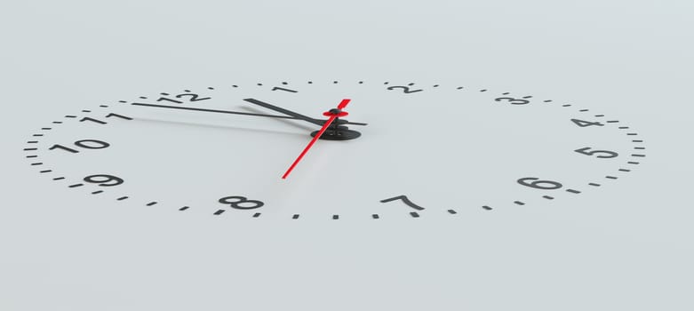 Clock face perspective view. Grey background. 3D illustration