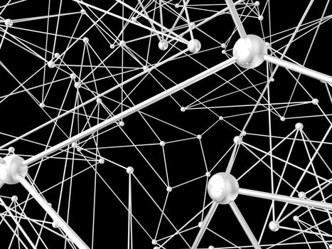 Abstract network connection on black background. 3D illustration