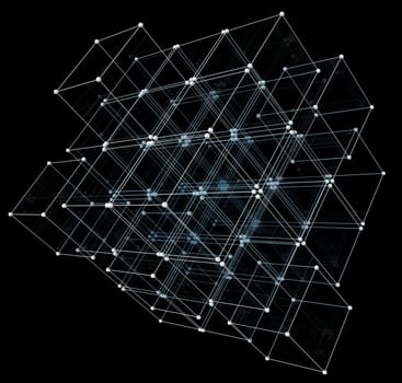 Abstract cubes. Network connection on black background. 3D illustration