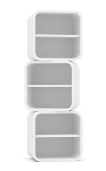 Empty rounded retail shelves. Front view. Template. 3D Illustration, Isolated on white