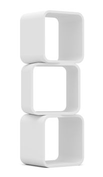 Empty white rounded showcase. Isolated on white. Mock-up. Template shelves. 3D rendering