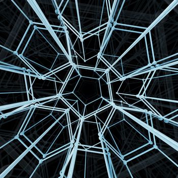 Abstract geometric pattern. Network connection on black background. 3D illustration