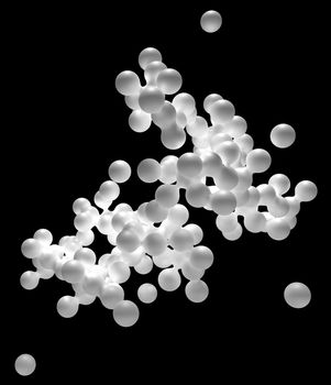 Abstract of chaotic white blobs with subsurface scattering in black background. 3D illustration