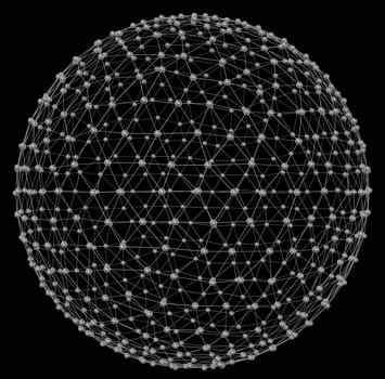 Sphere. Abstract network connection on black background. 3D illustration