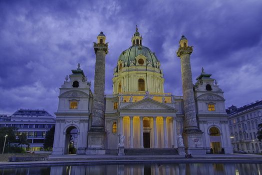 View of famous Saint Charles's Cathedral in Vienna, in Austria