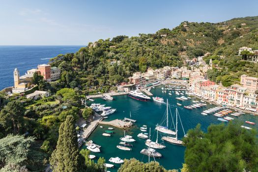 Portofino in Italy taken from the top of the Castle