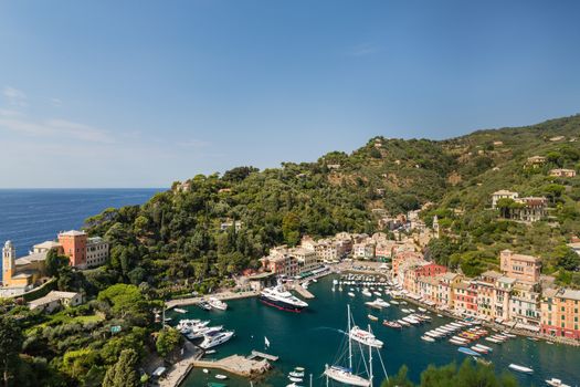 Portofino in Italy taken from the top of the Castle