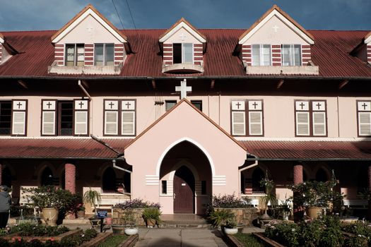 DALAT, VIET NAM- DEC 27, 2016: Ancient French architecture at Da Lat for Vietnam tourism, Domaine de maria church on day, a famous place for travel with old building, Vietnam