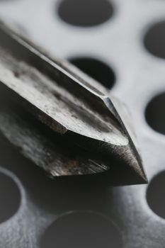 Drill reamer at factory workshop. Selective focus