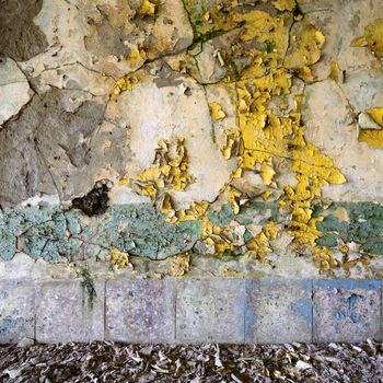 wide angle view of an old wall abandoned factory building