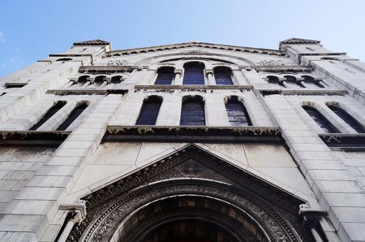 Facade of the famous Sacre-Coeur basilica in Paris, France 