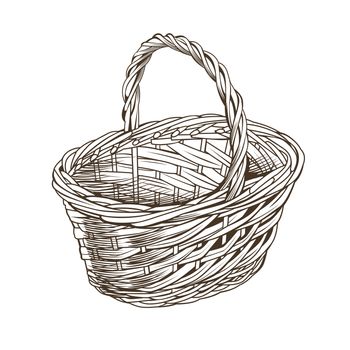 Vintage basket on white background in woodcut style.