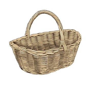 Vintage basket on white background in woodcut style.