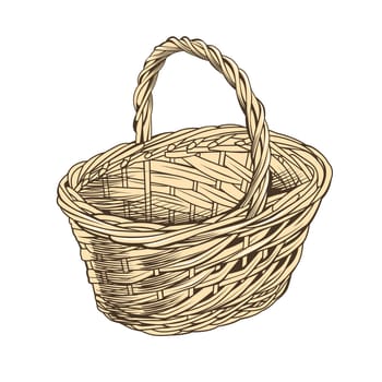 Vintage basket on white background in woodcut style.