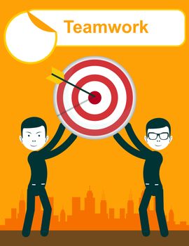 Business people holding target with arrow,  illustration. Teamwork . Arrow hitting the center of target - flat success business concept