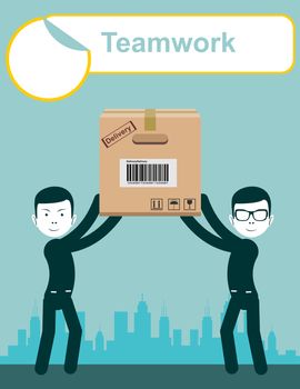 delivery service man with box vector. Teamwork. Stock vector illustration