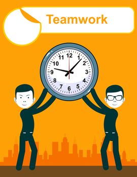 Abstract Businessman holding Time. Teamwork. Stock vector illustration