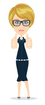 Businesswoman raised his thumb up, shows that all OK. Stock vector illustration