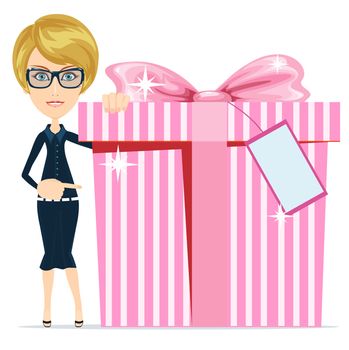Vector illustration woman holding a big box gifts