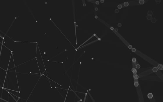 Abstract polygonal space low poly dark background with connecting dots and lines. Connection structure. 3d rendering