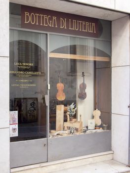 A violin shop - laboratory in Cremona Italy