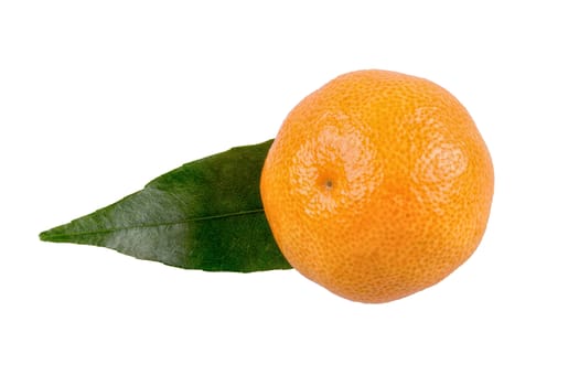 Mandarin with leafs isolated over white background