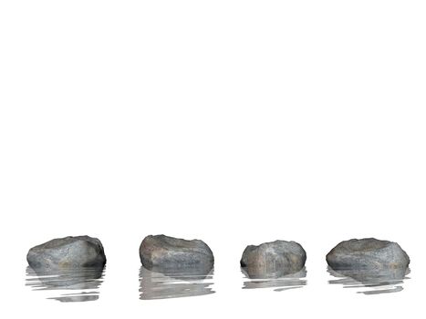 Zen stones upon water in white background - 3D render