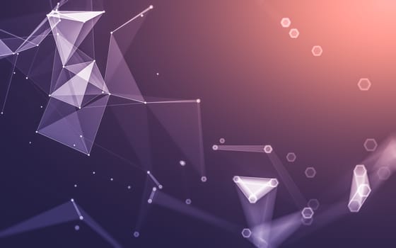 Abstract polygonal space low poly dark background with connecting dots and lines. Connection structure. 3d rendering