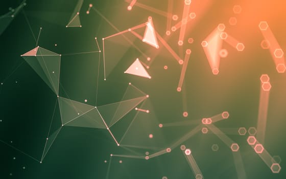 Abstract polygonal space low poly dark background with connecting dots and lines. Connection structure. 3d rendering