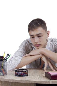 Relaxed young man office worker on a white background