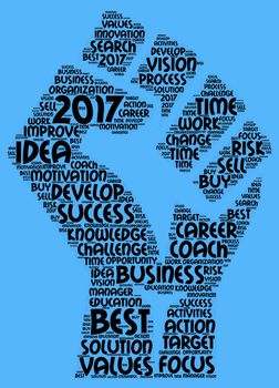 Business 2017 word cloud concept in shape hand sign