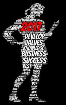 Business 2017 word cloud concept in shape business woman