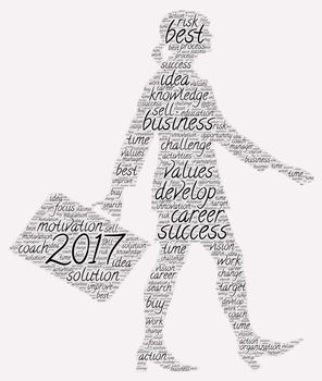Business 2017 word cloud concept in shape business woman