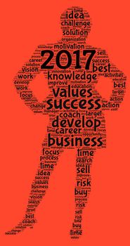 Business 2017 word cloud concept in shape business woman